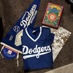 Brooklyn Dodgers 1955 World Champs Pennant, Book, Photo Set, official shirt